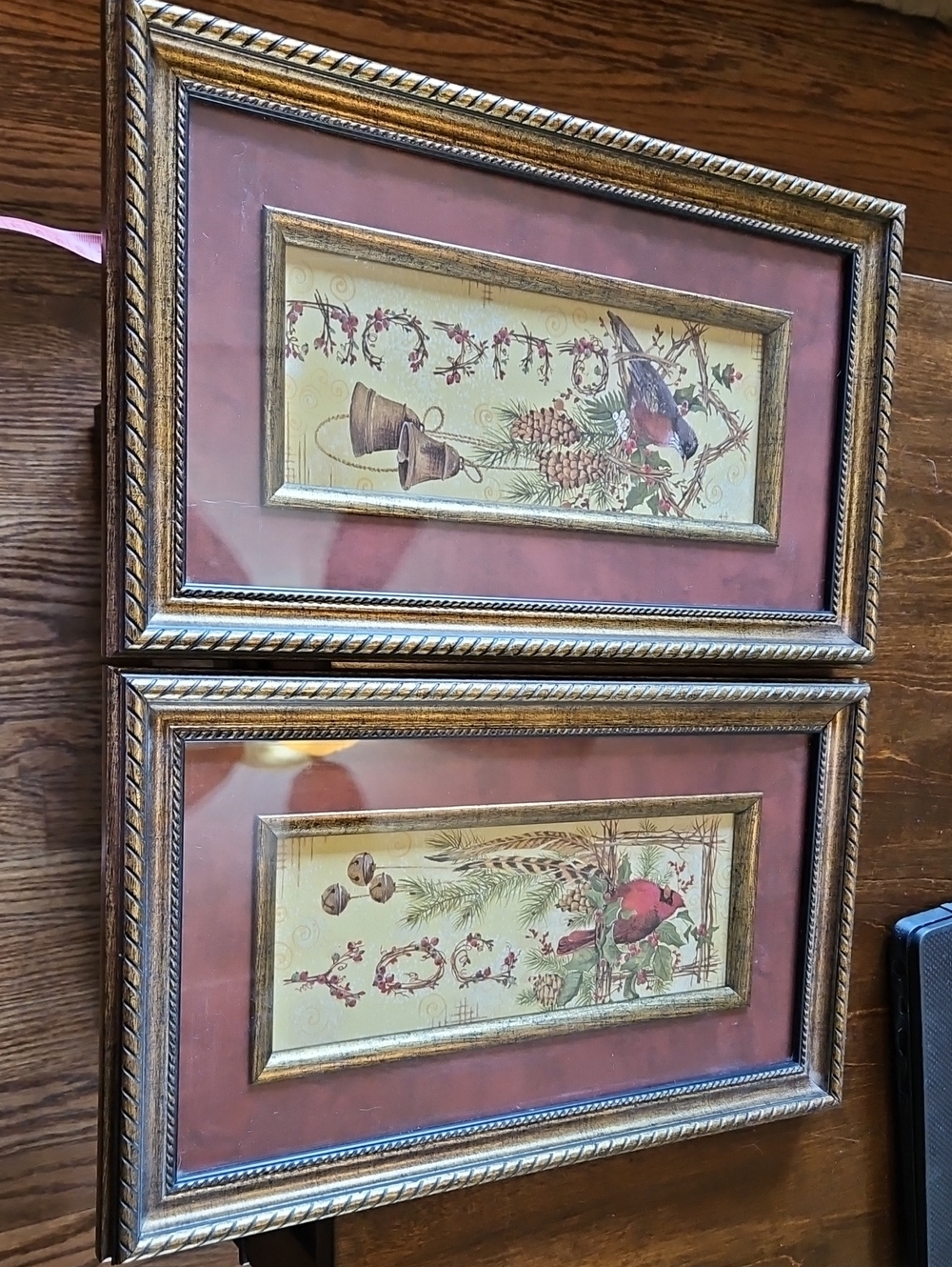 Framed Botanical Cardinal Wall Art Pair in Maroon Mat